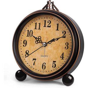 Vintage Analog Alarm Clock, 5.25 inch Small Silent Desk Clock with Night Light